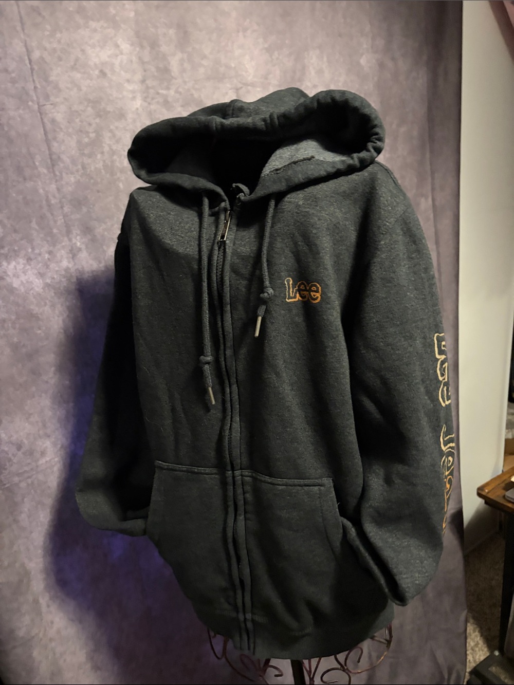 Lee Black Full-Zip Hoodie with Gold Embroidered Logo